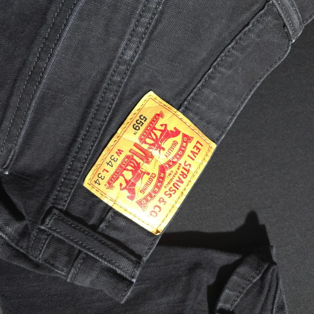 Levi's 559 Relaxed Straight Jeans Mens 34x34 Black Denim Stretch Mid Rise Pants